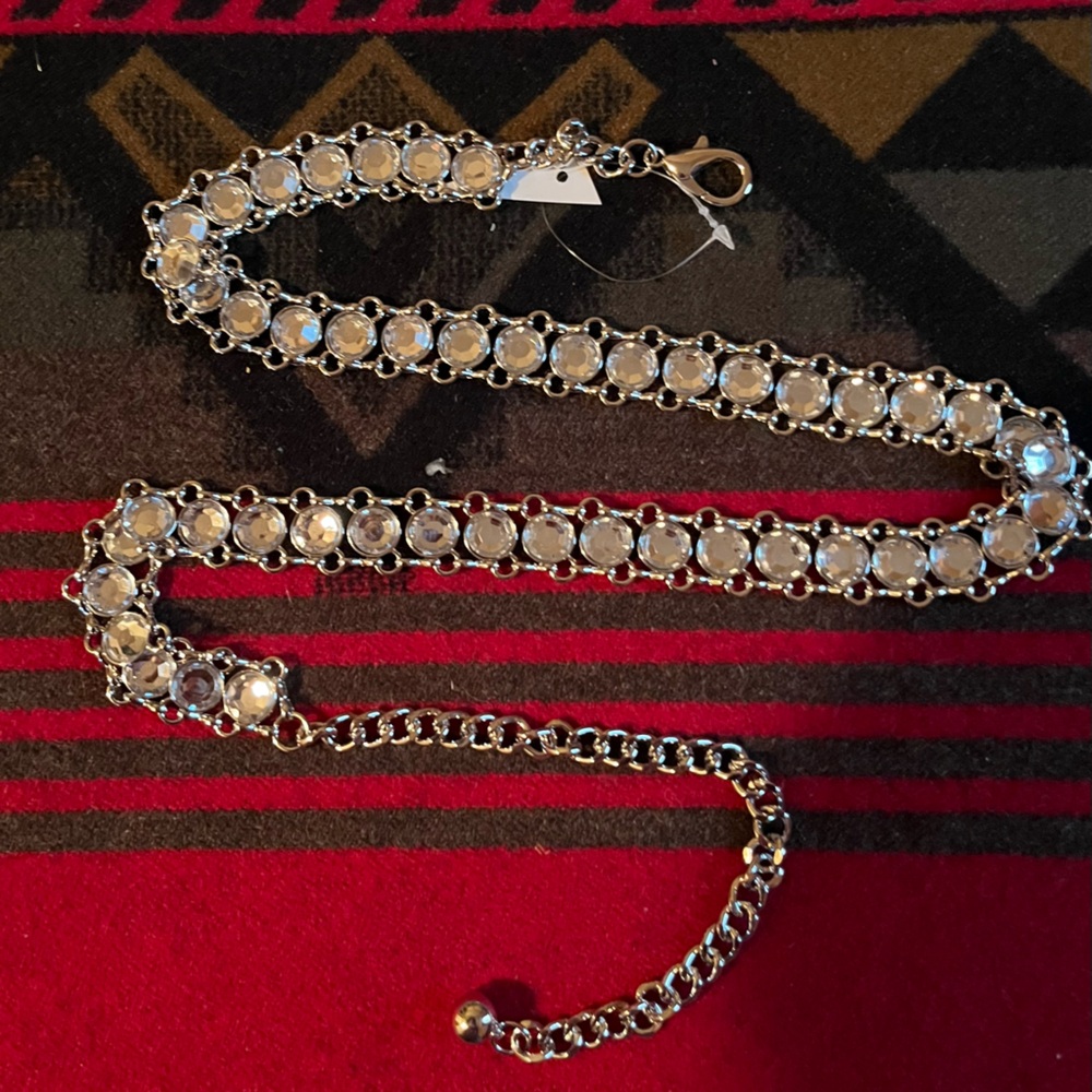 Chic Silver Chain Belt with Clear Crystal Accents